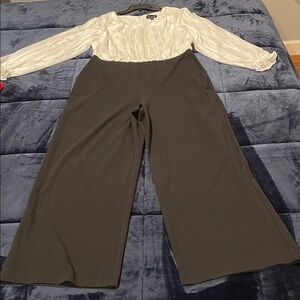 Black and Cream with Gold thread Long Sleeve Jumpsuit 16 Plus